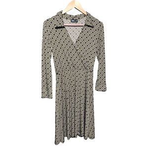 Vintage 90s Y2KSize Large Mod Print Dress vintage green retro v‎ neck wasted